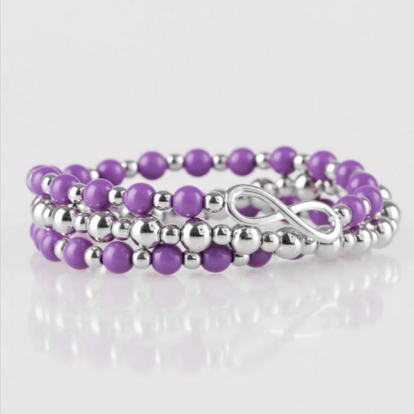 paparazzi Jewelry - Paparazzi Infinity Symbol Stretch Purple & Silver Beaded Stacking Bracelet
